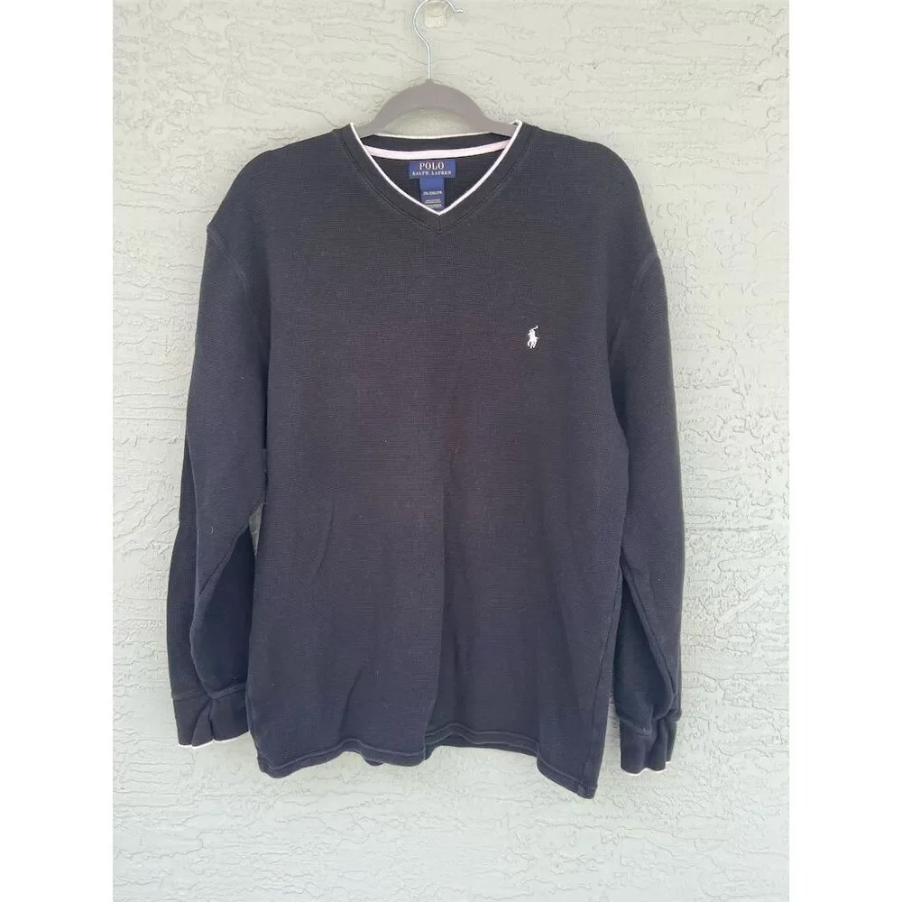 Polo Ralph Lauren Men's V-Neck Long Sleeve Black Shirt 2x Size